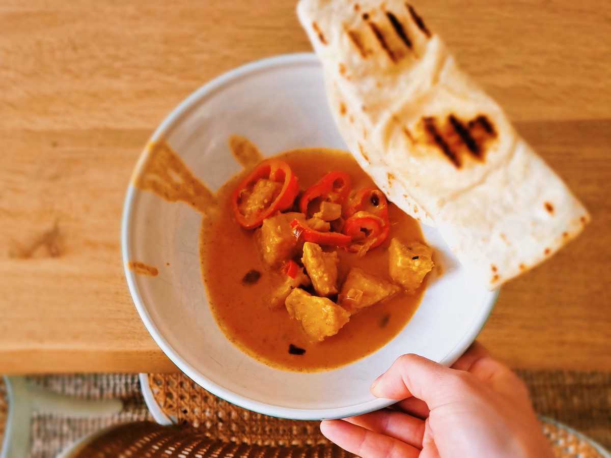 Butter chicken met tofu.
