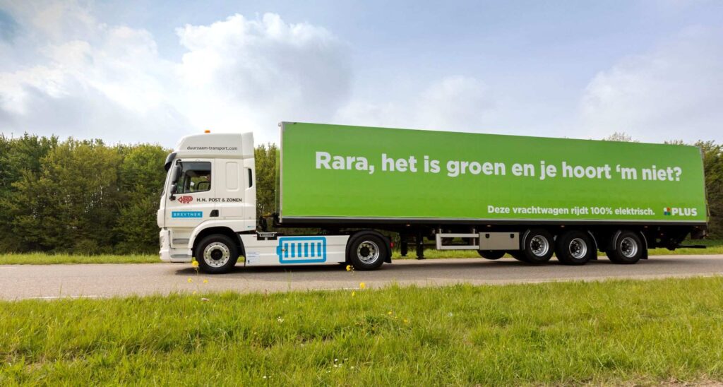 PLUS duurzame supermarkt elektrische vrachtwagen.