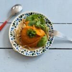 Orange kid-friendly pasta sauce with pepper, pumpkin, sweet potato and tomato.