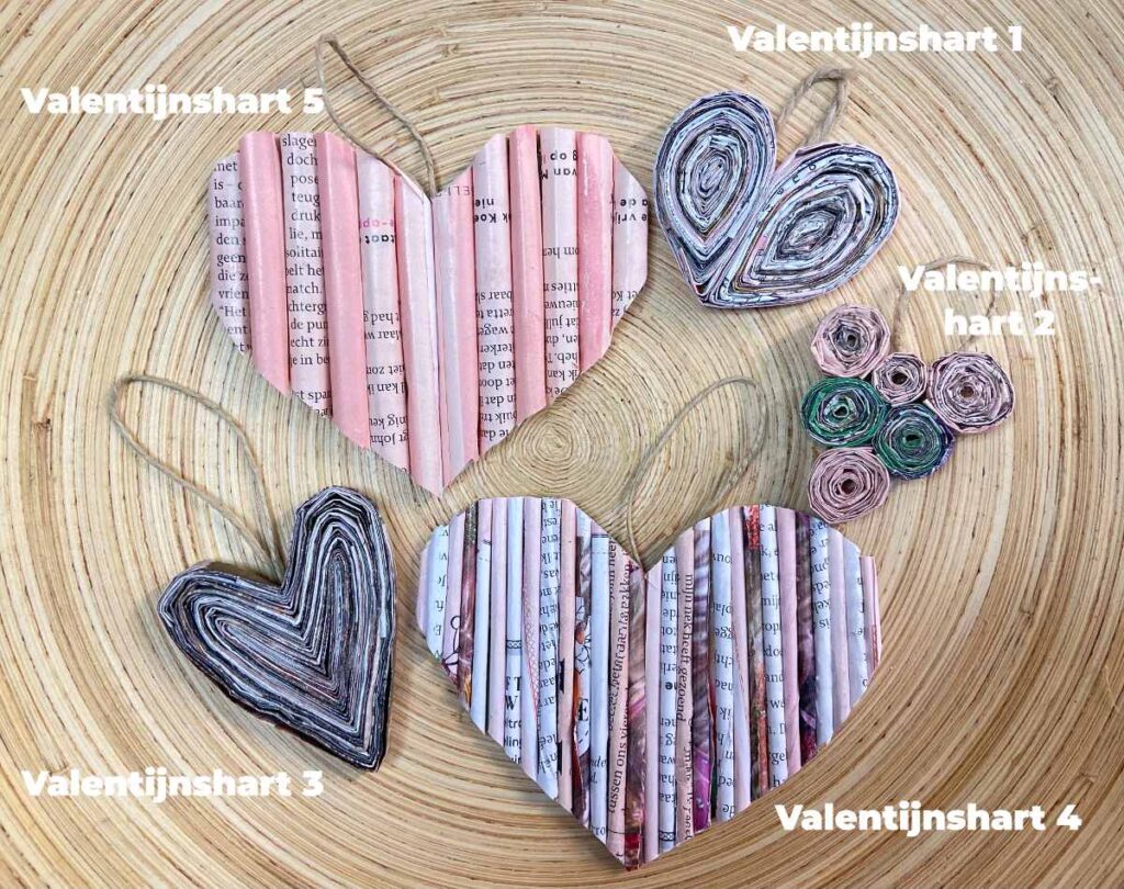 DIY Valentijnsharten gemaakt van oude tijdschriften