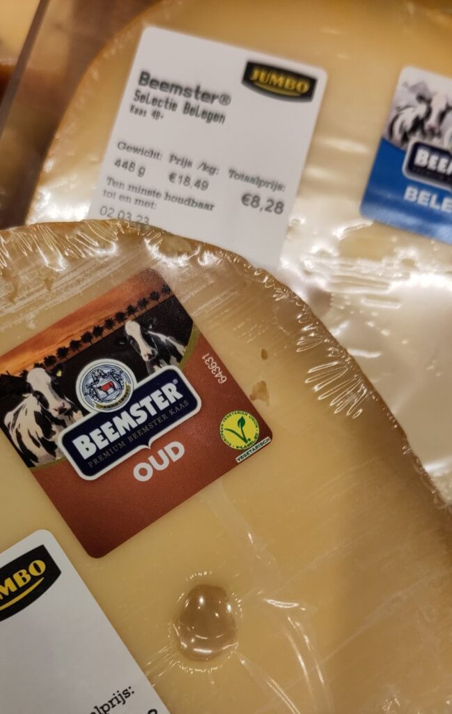 Beemster kaas is vegetarisch, dat kun je zien op de verpakking.
