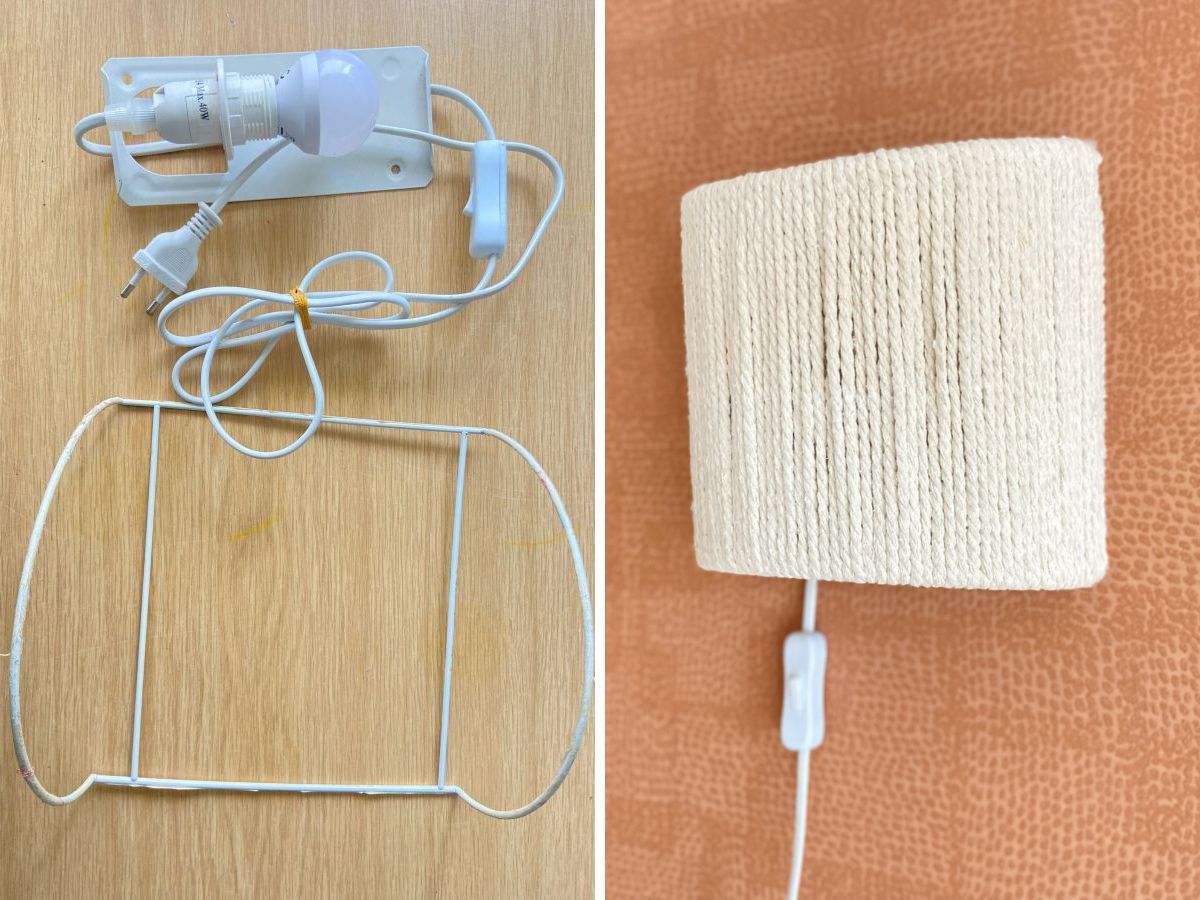 Heimwerken: Alten Lampenschirm mit Seil verkleiden.