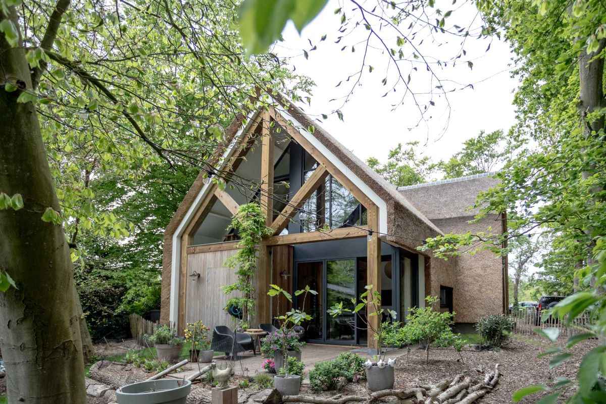 Building a wooden house.
